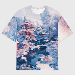 Футболка оверсайз мужская Японская зима в сельской местности, цвет: 3D-принт