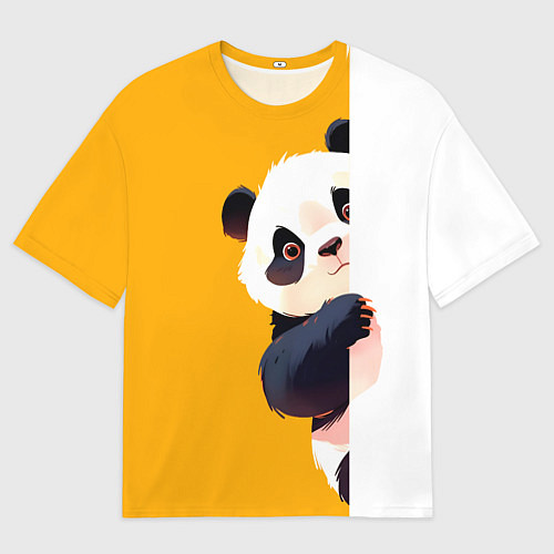 Мужская футболка оверсайз Медведь панда выглядывает из-за угла / 3D-принт – фото 1