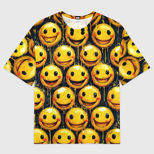 Мужская футболка оверсайз Смайлы краской с потеками / 3D-принт – фото 1