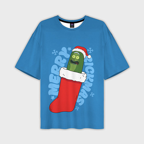 Мужская футболка оверсайз Новогодний Рик огурчик - Merry Rickmas / 3D-принт – фото 1