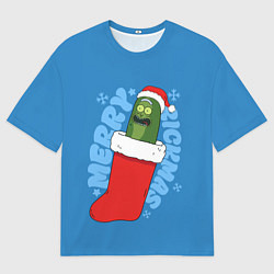 Мужская футболка оверсайз Новогодний Рик огурчик - Merry Rickmas