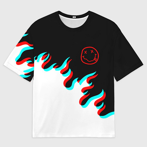 Мужская футболка оверсайз Нирвана глитч огонь / 3D-принт – фото 1