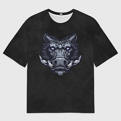 Мужская футболка оверсайз Стальной дикий кабан на темном фоне