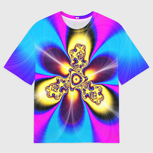Мужская футболка оверсайз Фрактальный неоновый узор абстракция / 3D-принт – фото 1