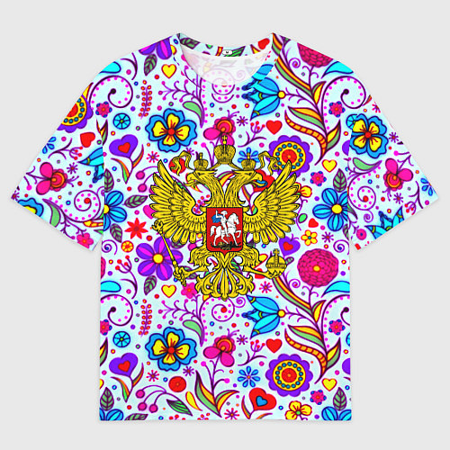 Мужская футболка оверсайз Россия гжель нерб / 3D-принт – фото 1