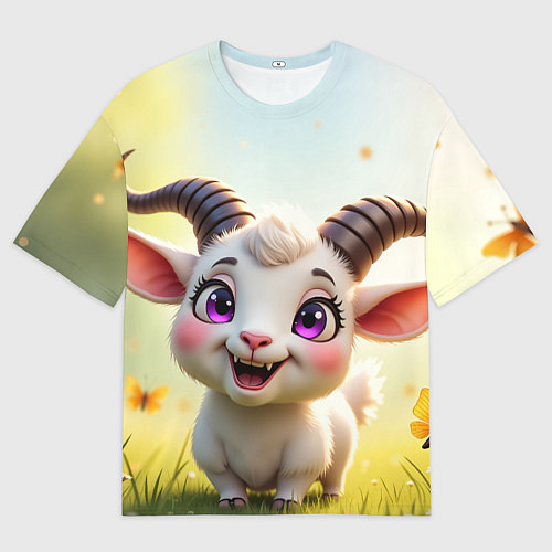 Мужская футболка оверсайз Козлёнок на лугу / 3D-принт – фото 1