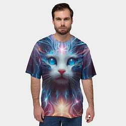 Футболка оверсайз мужская Fantastic blue-eyed neon kitten, цвет: 3D-принт — фото 2