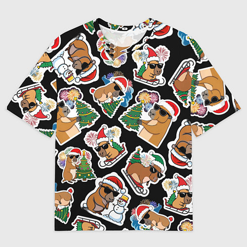 Мужская футболка оверсайз Новогодняя капибара с ёлкой / 3D-принт – фото 1
