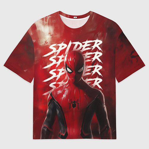 Мужская футболка оверсайз Spider-man red background / 3D-принт – фото 1