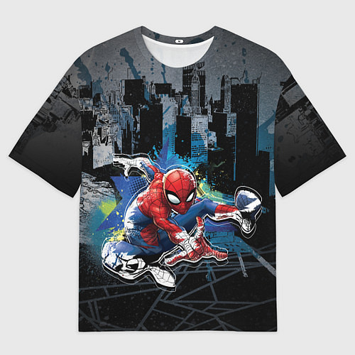 Мужская футболка оверсайз Spider-man over the city / 3D-принт – фото 1