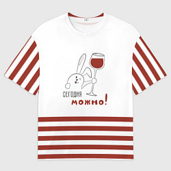 Мужская футболка оверсайз Заяц с бокалом вина
