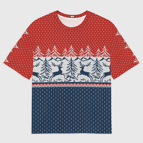 Мужская футболка оверсайз Новогодний вязаный узор / 3D-принт – фото 1