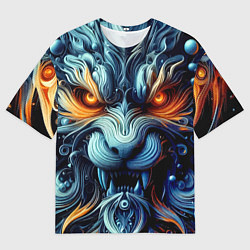 Мужская футболка оверсайз Морда свирепого льва - ирезуми