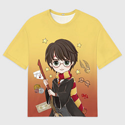 Мужская футболка оверсайз Гарри Поттер мультяшный с метлой