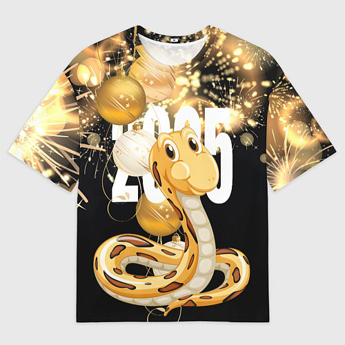 Мужская футболка оверсайз 2025 год - змея и новогодний салют / 3D-принт – фото 1