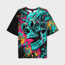 Футболка оверсайз мужская Cyber skull sketch - color blots, цвет: 3D-принт