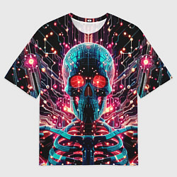 Мужская футболка оверсайз Neon cyber skull - ai art fantasy
