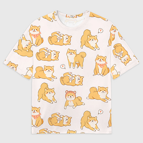 Мужская футболка оверсайз Паттерн сиба ину / 3D-принт – фото 1