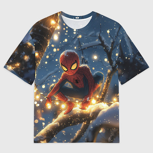 Мужская футболка оверсайз Человек-паук на новогодней елке / 3D-принт – фото 1