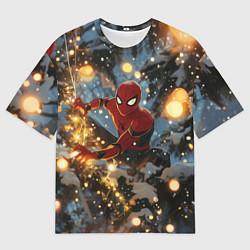 Мужская футболка оверсайз Spiderman на новогодней елке