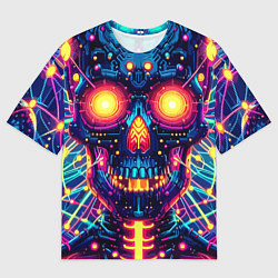 Мужская футболка оверсайз Neon skull - ai art fantasy