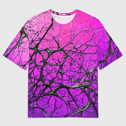 Футболка оверсайз мужская Чёрные волокна и фиолетовый градиент абстракция, цвет: 3D-принт