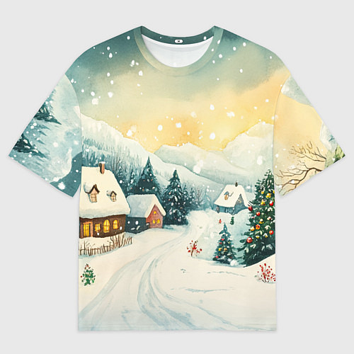 Мужская футболка оверсайз Праздничная деревушка / 3D-принт – фото 1