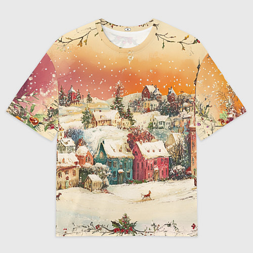 Мужская футболка оверсайз Новогодний город из разноцветных домов / 3D-принт – фото 1