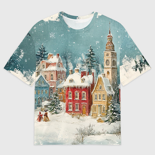 Мужская футболка оверсайз Праздничный новогодний город / 3D-принт – фото 1