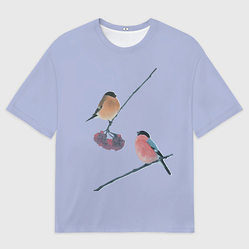 Мужская футболка оверсайз Снегири на ветке / 3D-принт – фото 1