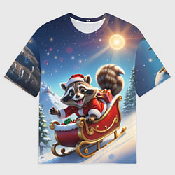 Футболка оверсайз мужская Енот на санях, цвет: 3D-принт