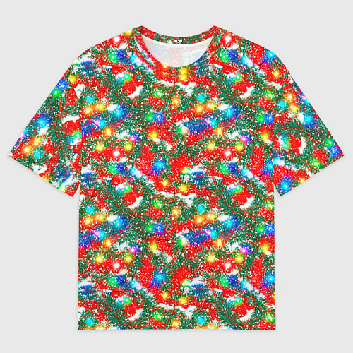 Мужская футболка оверсайз Яркие гирлянды на еловых ветках / 3D-принт – фото 1