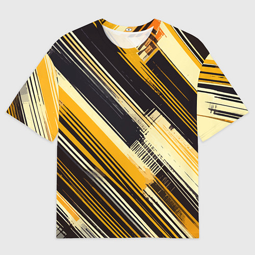 Мужская футболка оверсайз Жёлтые диагональные полосы на чёрном фоне / 3D-принт – фото 1