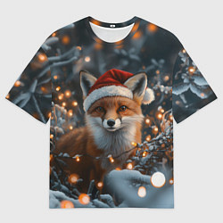 Мужская футболка оверсайз Лисица и новогодняя гирлянда