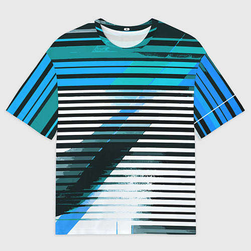 Мужская футболка оверсайз Сине-чёрные полосы на белом фоне / 3D-принт – фото 1