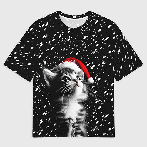 Мужская футболка оверсайз Милый котенок - первый снег / 3D-принт – фото 1
