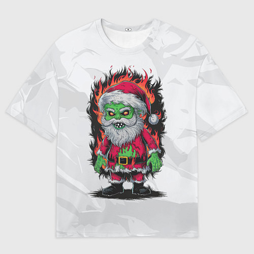 Мужская футболка оверсайз Санта зомби в адском пламени / 3D-принт – фото 1