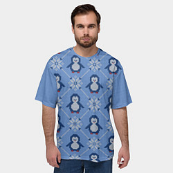 Футболка оверсайз мужская Вязаный узор с милыми пингвинами и скандинавским о, цвет: 3D-принт — фото 2
