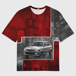 Мужская футболка оверсайз Автомобиль в серо-красных тонах