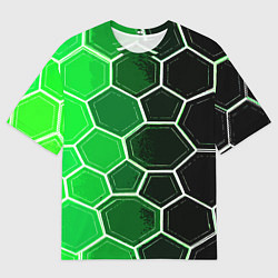 Футболка оверсайз мужская Белые шестиугольники на чёрно-зелёном фоне, цвет: 3D-принт