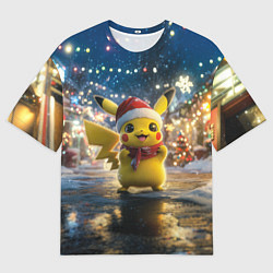 Мужская футболка оверсайз Новогодний Пикачу