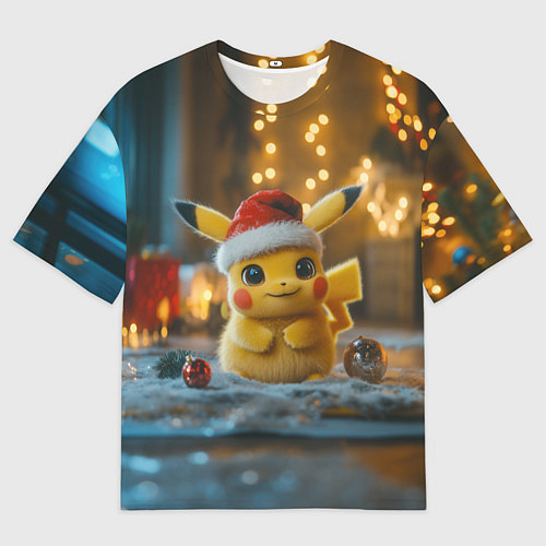 Мужская футболка оверсайз Пикачу и Рождество / 3D-принт – фото 1