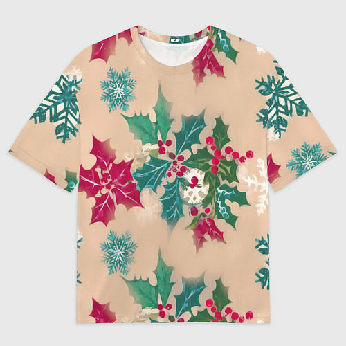 Мужская футболка оверсайз Новогодний узор / 3D-принт – фото 1