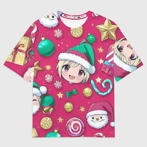 Мужская футболка оверсайз Новогодние рисунки аниме / 3D-принт – фото 1