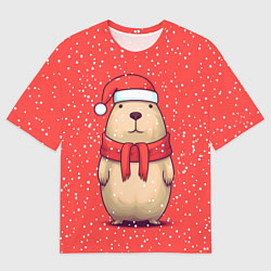 Мужская футболка оверсайз Милая рождественская капибапра