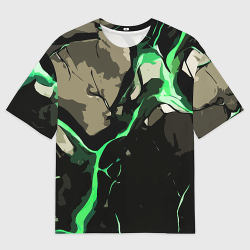 Мужская футболка оверсайз Зелёный разлом в камне / 3D-принт – фото 1