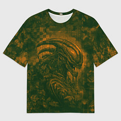 Футболка оверсайз мужская Ксеноморф в оранжево-зелёных тонах, цвет: 3D-принт