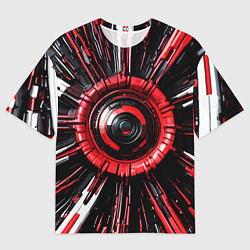 Футболка оверсайз мужская Чёрно-красная сфера киберпанк, цвет: 3D-принт