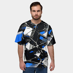 Футболка оверсайз мужская Сине-белый паттерн на чёрном фоне, цвет: 3D-принт — фото 2