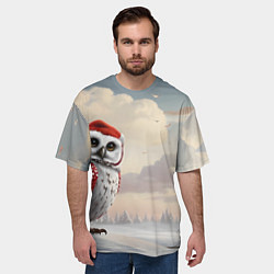 Футболка оверсайз мужская Сова на фоне зимнего леса, цвет: 3D-принт — фото 2